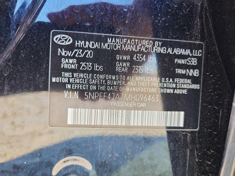 2021 Hyundai Sonata მანქანა იყიდება აუქციონზე, vin: 5NPEF4JA7MH096463, აუქციონის ნომერი: 50184426