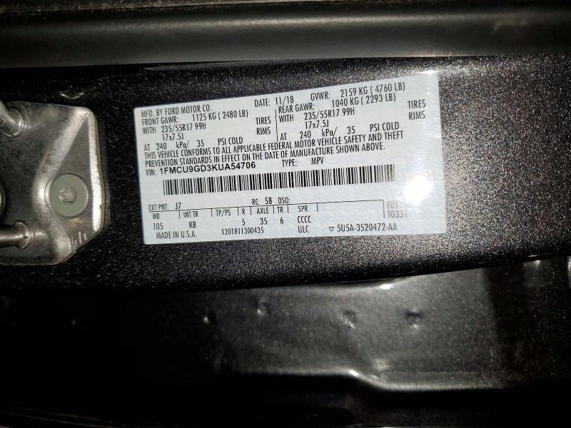 Продаж на аукціоні авто 2019 Ford Escape, vin: 1FMCU9GD3KUA54706, номер лоту: 49409186