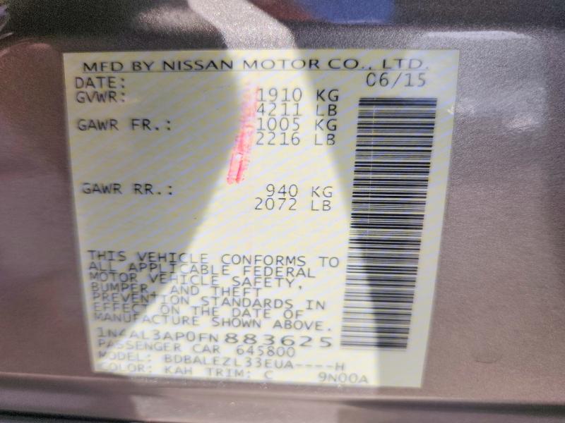 48491496 :رقم المزاد ، 1N4AL3AP0FN883625 vin ، 2015 Nissan Altima مزاد بيع