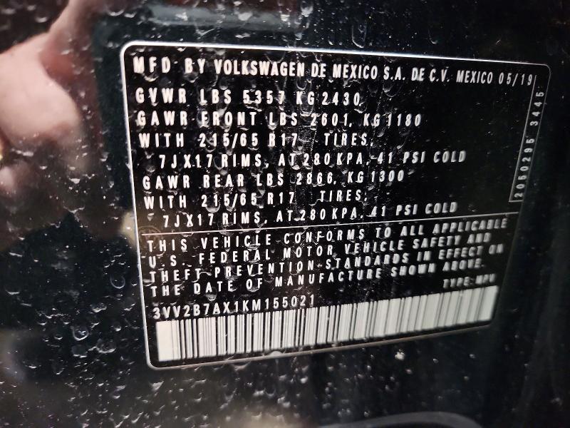 48674396 :رقم المزاد ، 3VV2B7AX1KM155021 vin ، 2019 Volkswagen Tiguan مزاد بيع