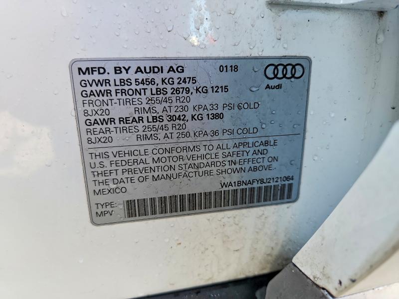2018 Audi Q5 მანქანა იყიდება აუქციონზე, vin: WA1BNAFY8J2121064, აუქციონის ნომერი: 49837946
