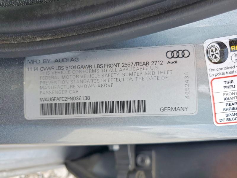 50780986 :رقم المزاد ، WAUGFAFC2FN036138 vin ، 2015 Audi A6 مزاد بيع