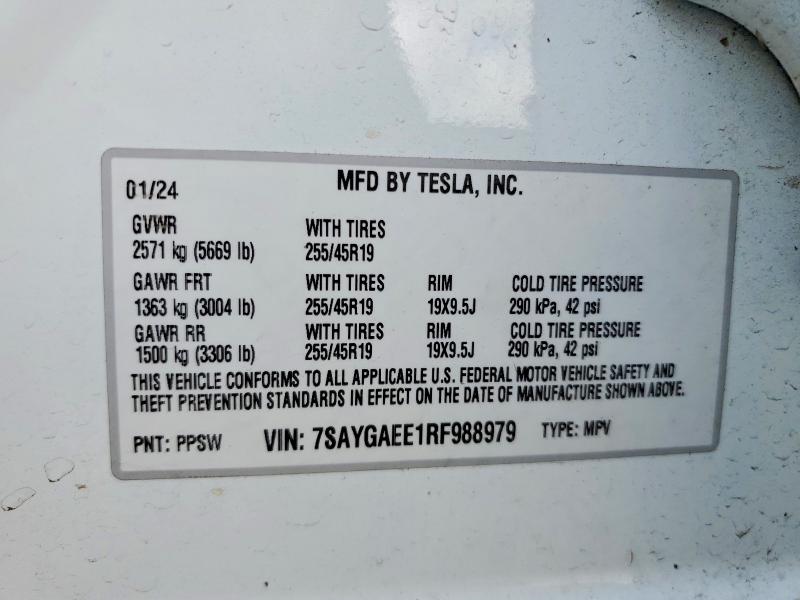 Продаж на аукціоні авто 2024 Tesla Model Y, vin: 7SAYGAEE1RF988979, номер лоту: 49667596