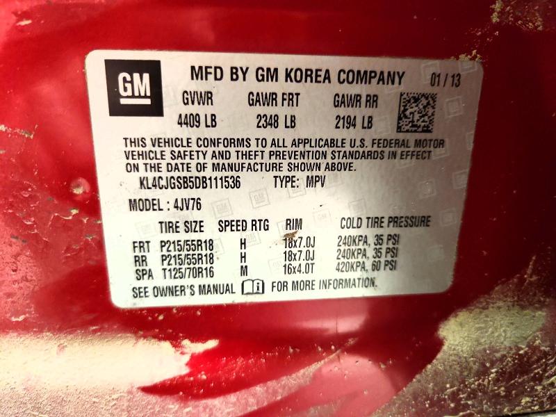 48676026 :رقم المزاد ، KL4CJGSB5DB111536 vin ، 2013 Buick Encore مزاد بيع