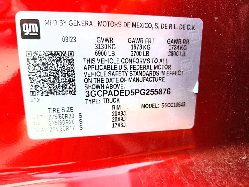 2023 Chevrolet Silverado მანქანა იყიდება აუქციონზე, vin: 3GCPADED5PG255876, აუქციონის ნომერი: 50804176