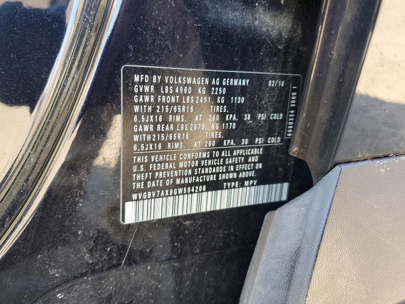 2016 Volkswagen Tiguan მანქანა იყიდება აუქციონზე, vin: WVGBV7AX8GW594208, აუქციონის ნომერი: 49404426