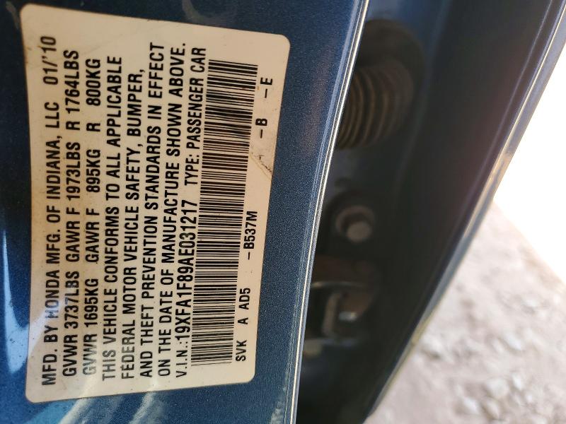 51719976 :رقم المزاد ، 19XFA1F89AE031217 vin ، 2010 Honda Civic مزاد بيع