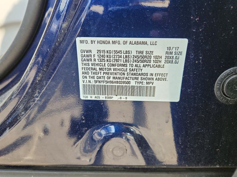 Продажа на аукционе авто 2017 Honda Pilot, vin: 5FNYF5H96HB039500, номер лота: 50897406