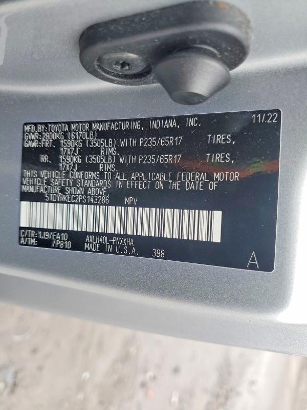 47617846 :رقم المزاد ، 5TDYRKEC2PS143286 vin ، 2023 Toyota Sienna مزاد بيع