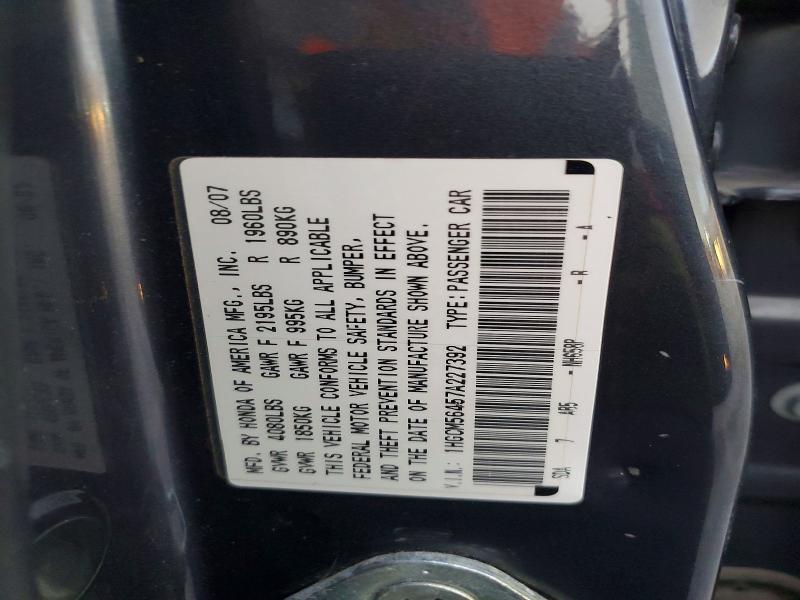 50254086 :رقم المزاد ، 1HGCM56457A227392 vin ، 2007 Honda Accord مزاد بيع