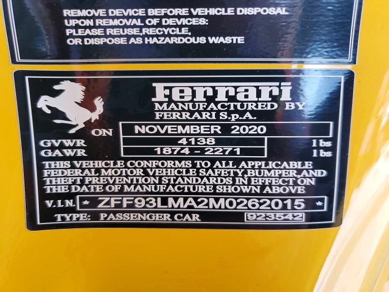 Продаж на аукціоні авто 2021 Ferrari F8 Spider, vin: ZFF93LMA2M0262015, номер лоту: 48394906
