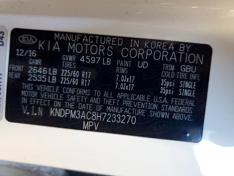 50617616 :رقم المزاد ، KNDPM3AC8H7233270 vin ، 2017 Kia Sportage مزاد بيع