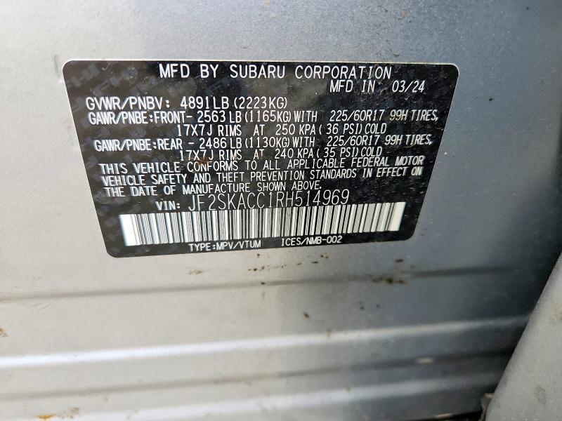 Aukcja sprzedaży 2024 Subaru Forester, vin: JF2SKACC1RH514969, numer aukcji: 50254956