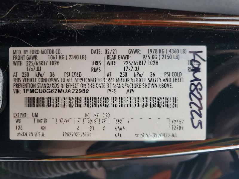 Aukcja sprzedaży 2021 Ford Escape, vin: 1FMCU0G62MUA22989, numer aukcji: 50816376