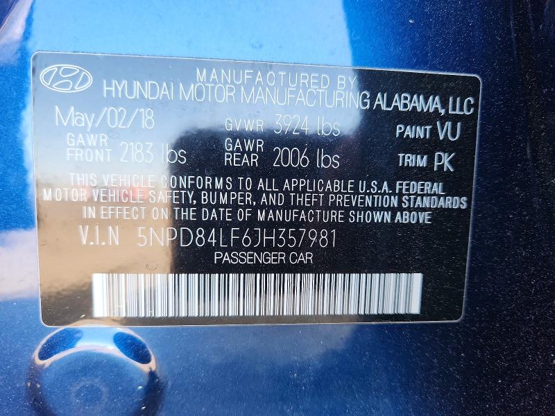 Продажа на аукционе авто 2018 Hyundai Elantra, vin: 5NPD84LF6JH357981, номер лота: 48349056