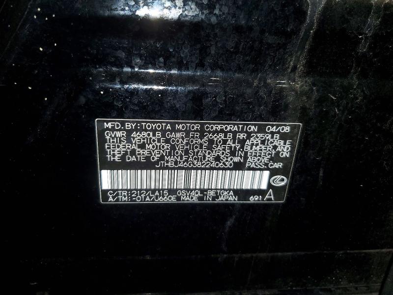 48170336 :رقم المزاد ، JTHBJ46G382240630 vin ، 2008 Lexus Es 350 مزاد بيع
