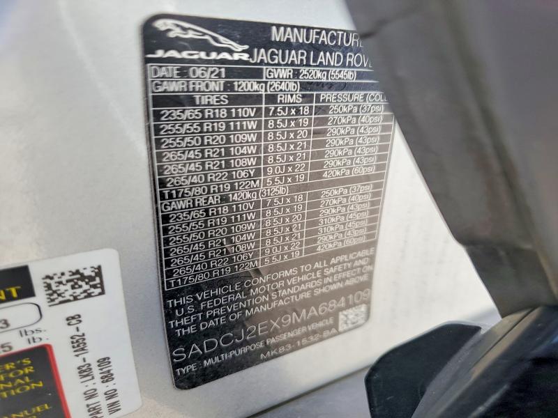 Aukcja sprzedaży 2021 Jaguar F-pace, vin: SADCJ2EX9MA684109, numer aukcji: 51008076