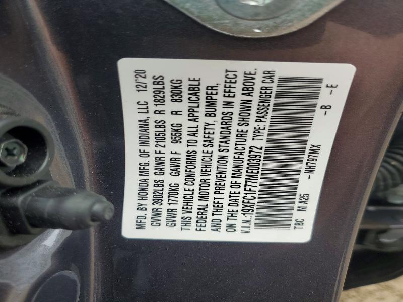 Aukcja sprzedaży 2021 Honda Civic, vin: 19XFC1F77ME003972, numer aukcji: 49798256