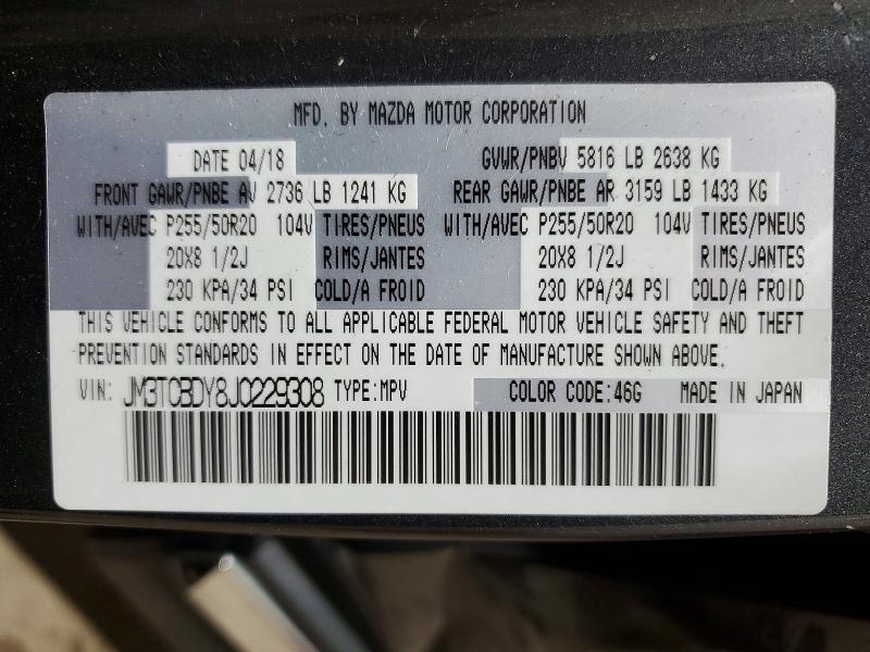 Продаж на аукціоні авто 2018 Mazda Cx-9, vin: JM3TCBDY8J0229308, номер лоту: 48758416