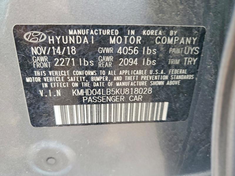 Продажа на аукционе авто 2019 Hyundai Elantra, vin: KMHD04LB5KU818028, номер лота: 49509986