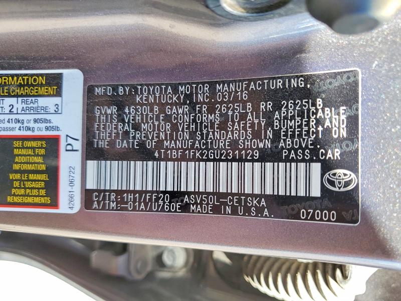 Продаж на аукціоні авто 2016 Toyota Camry, vin: 4T1BF1FK2GU231129, номер лоту: 47657616