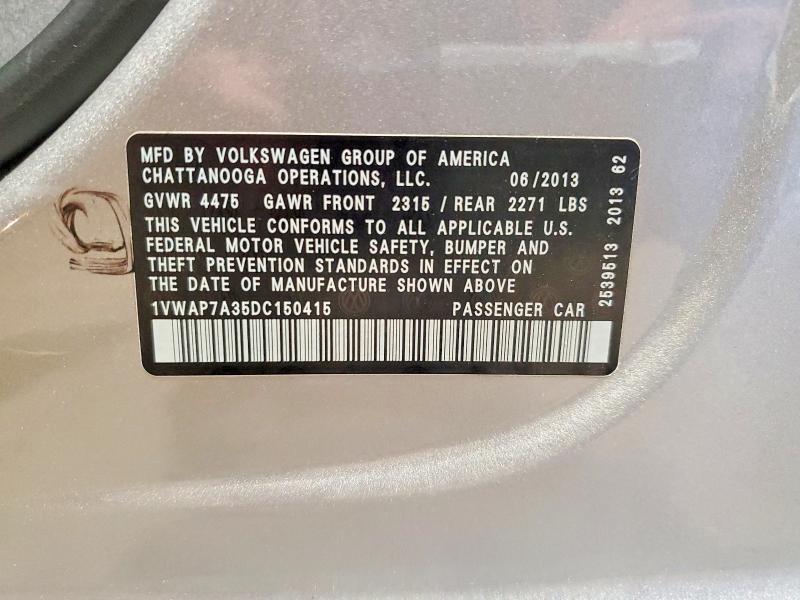 Aukcja sprzedaży 2013 Volkswagen Passat, vin: 1VWAP7A35DC150415, numer aukcji: 51699016