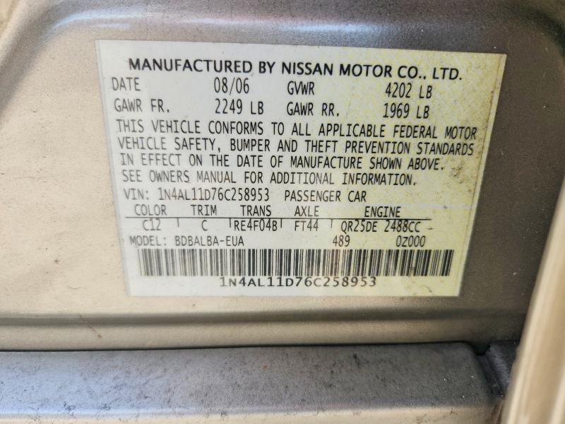 Aukcja sprzedaży 2006 Nissan Altima, vin: 1N4AL11D76C258953, numer aukcji: 50758996