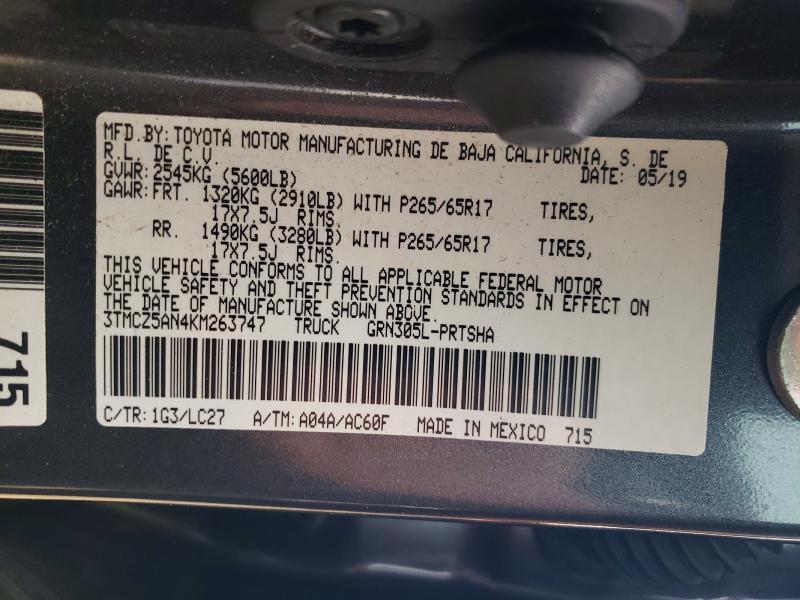 2019 Toyota Tacoma მანქანა იყიდება აუქციონზე, vin: 3TMCZ5AN4KM263747, აუქციონის ნომერი: 51630466
