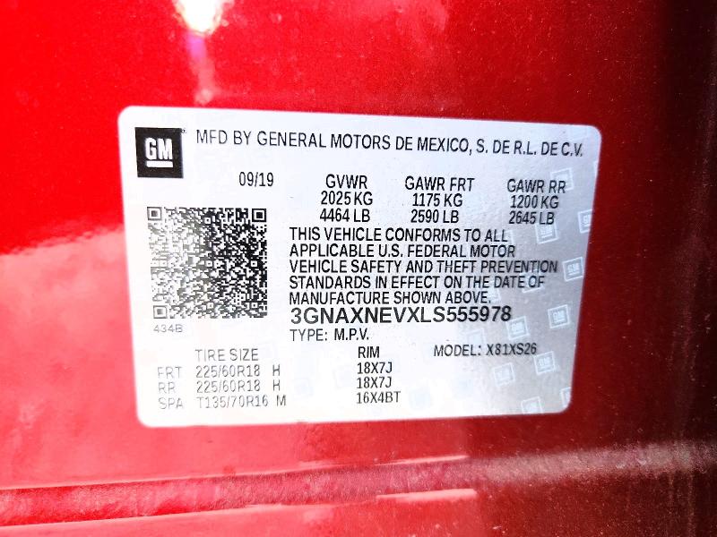 Aukcja sprzedaży 2020 Chevrolet Equinox, vin: 3GNAXNEVXLS555978, numer aukcji: 50518466