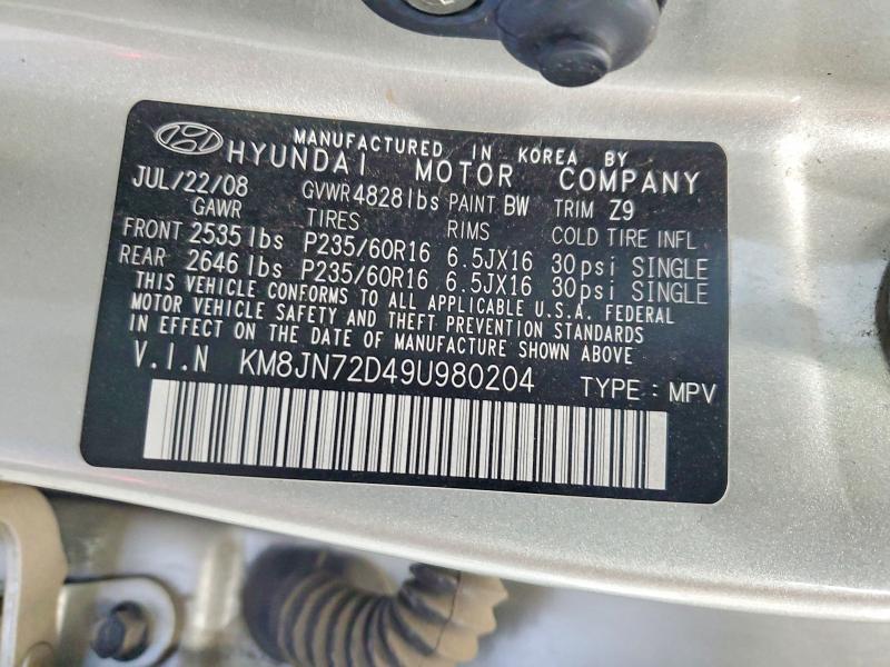 Продажа на аукционе авто 2009 Hyun Tucson Limited 4d Su, vin: KM8JN72D49U980204, номер лота: 49808196