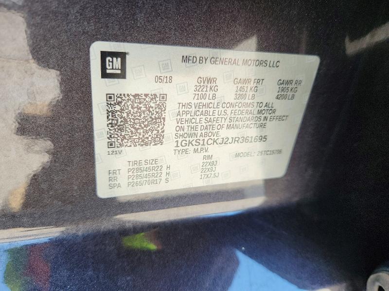 48808866 :رقم المزاد ، 1GKS1CKJ2JR361695 vin ، 2018 Gmc Yukon مزاد بيع