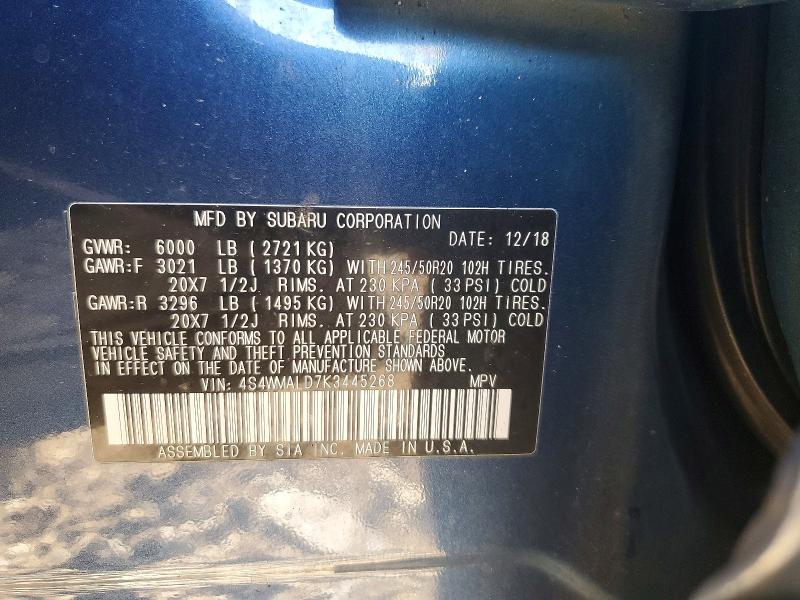 Продаж на аукціоні авто 2019 Subaru Ascent, vin: 4S4WMALD7K3445268, номер лоту: 50171486