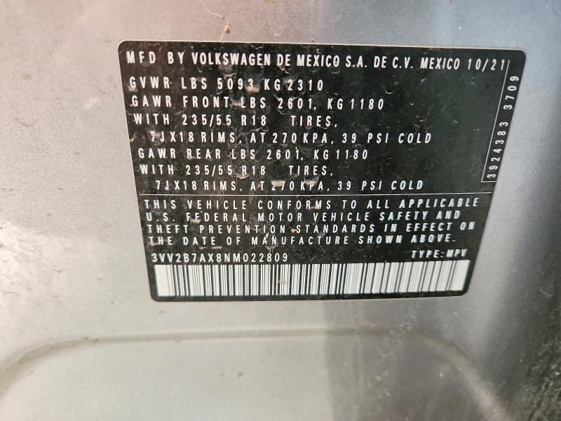Продажа на аукционе авто 2022 Volkswagen Tiguan, vin: 3VV2B7AX8NM022809, номер лота: 49416136