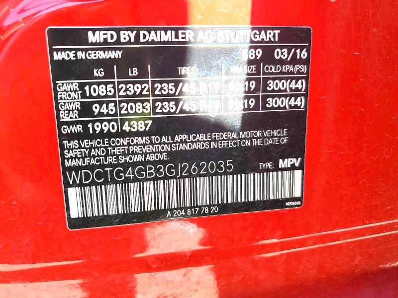 50653696 :رقم المزاد ، WDCTG4GB3GJ262035 vin ، 2016 Mercedes-benz Gla مزاد بيع