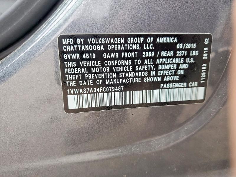 Aukcja sprzedaży 2015 Volkswagen Passat, vin: 1VWAS7A34FC079497, numer aukcji: 50996456