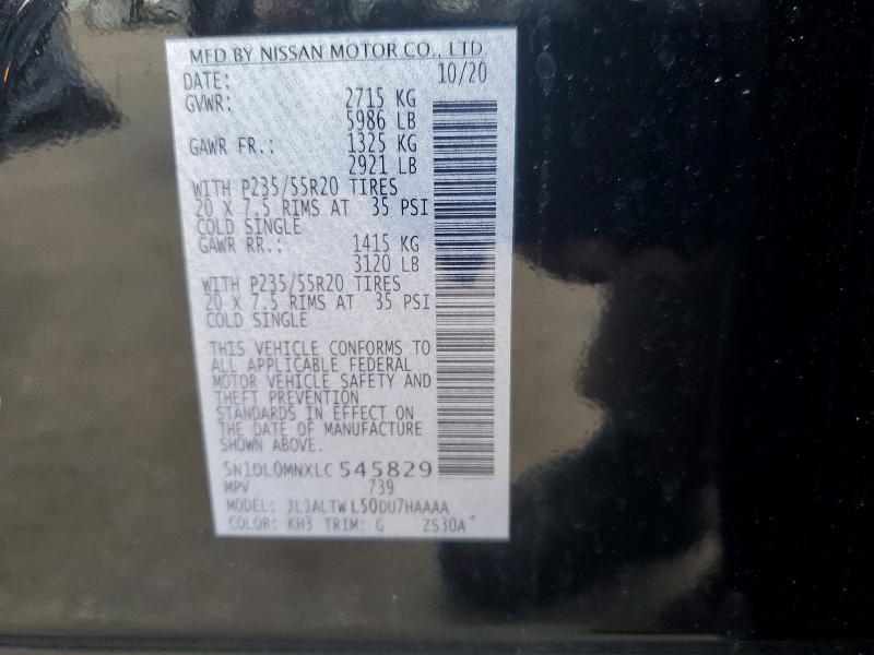 Aukcja sprzedaży 2020 Infiniti Qx60, vin: 5N1DL0MNXLC545829, numer aukcji: 49496686