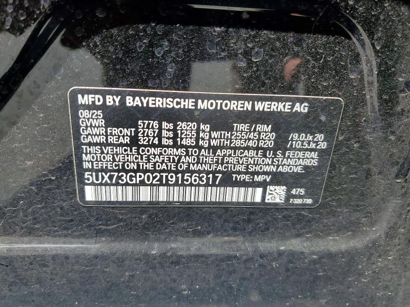 2026 Bmw X3 მანქანა იყიდება აუქციონზე, vin: 5UX73GP02T9156317, აუქციონის ნომერი: 51133196