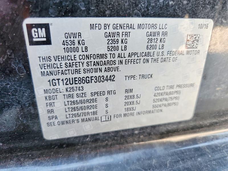 Aukcja sprzedaży 2016 Gmc Sierra, vin: 1GT12UE86GF303442, numer aukcji: 50829276