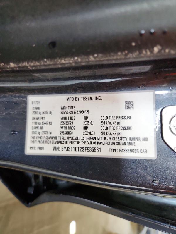 Aukcja sprzedaży 2025 Tesla Model 3, vin: 5YJ3E1ET2SF935581, numer aukcji: 50936266