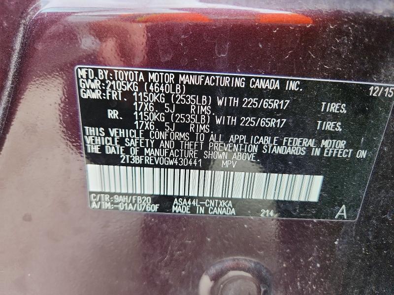 Продажа на аукционе авто 2016 Toyota Rav4, vin: 2T3BFREV0GW430441, номер лота: 49564676