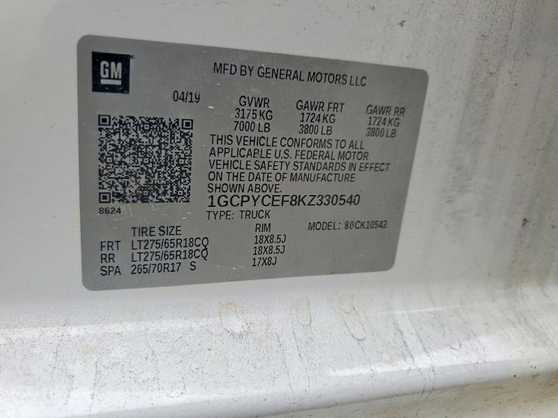 2019 Chevrolet Silverado მანქანა იყიდება აუქციონზე, vin: 1GCPYCEF8KZ330540, აუქციონის ნომერი: 51494766