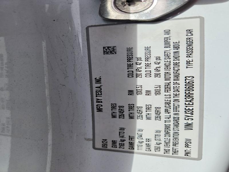 49100716 :رقم المزاد ، 5YJ3E1EA3RF860673 vin ، 2018 Tesla Model 3 مزاد بيع