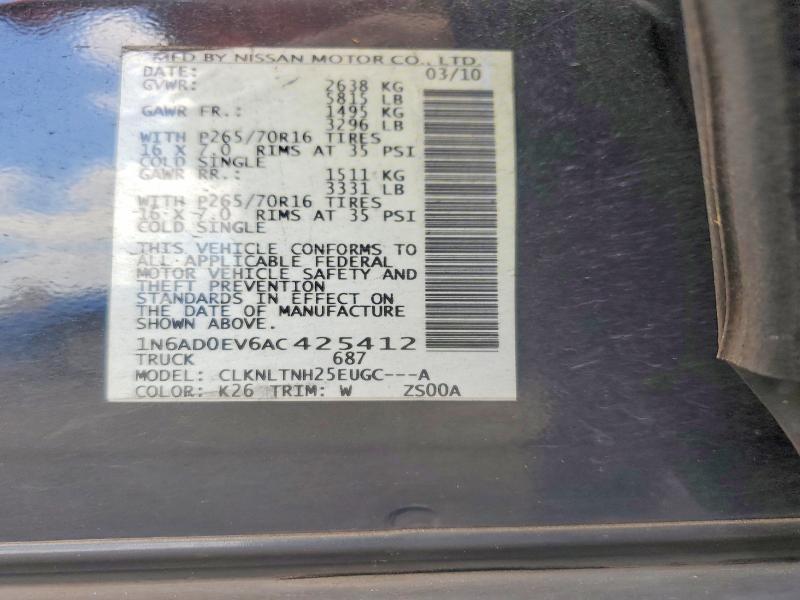 Aukcja sprzedaży 2010 Nissan Frontier, vin: 1N6AD0EV6AC425412, numer aukcji: 50411616