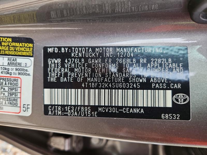 2005 Toyota Camry მანქანა იყიდება აუქციონზე, vin: 4T1BF32K45U603245, აუქციონის ნომერი: 51796626