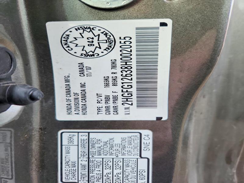2008 Honda Civic მანქანა იყიდება აუქციონზე, vin: 2HGFG12638H002055, აუქციონის ნომერი: 49769606