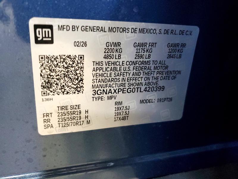 Продаж на аукціоні авто 2026 Chevrolet Equinox, vin: 3GNAXPEG0TL420399, номер лоту: 51265646