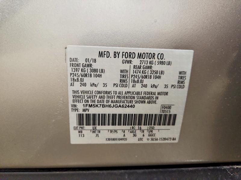 2018 Ford Explorer მანქანა იყიდება აუქციონზე, vin: 1FM5K7BH6JGA62440, აუქციონის ნომერი: 50723276