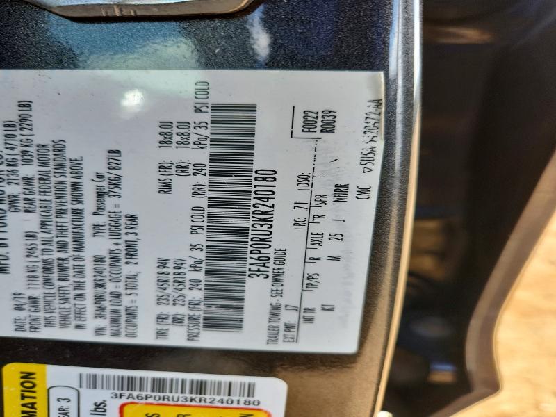 Продажа на аукционе авто 2019 Ford Fusion, vin: 3FA6P0RU3KR240180, номер лота: 50367976