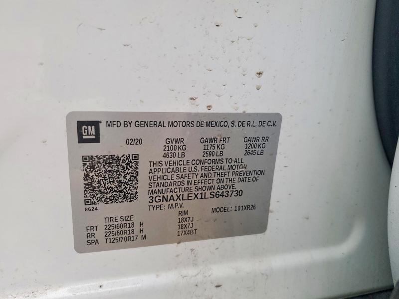 51468146 :رقم المزاد ، 3GNAXLEX1LS643730 vin ، 2020 Chevrolet Equinox مزاد بيع