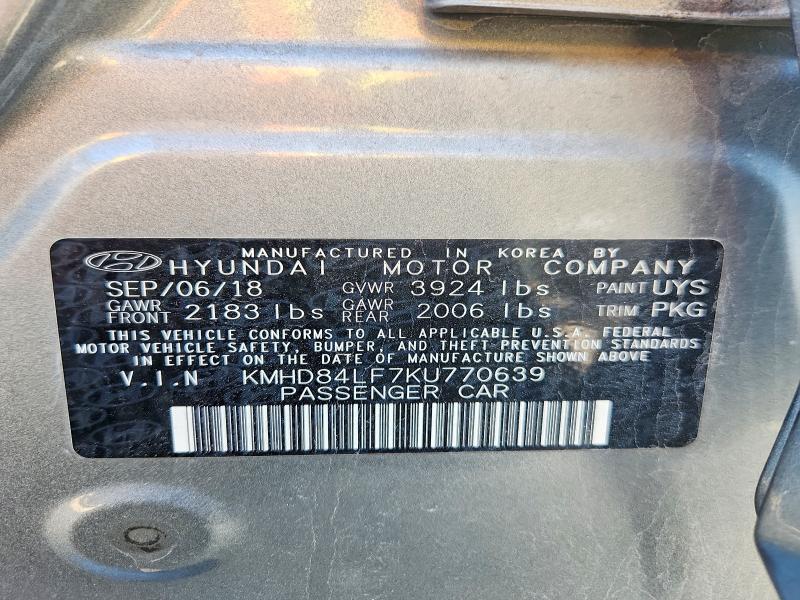 Продаж на аукціоні авто 2019 Hyundai Elantra, vin: KMHD84LF7KU770639, номер лоту: 51006246